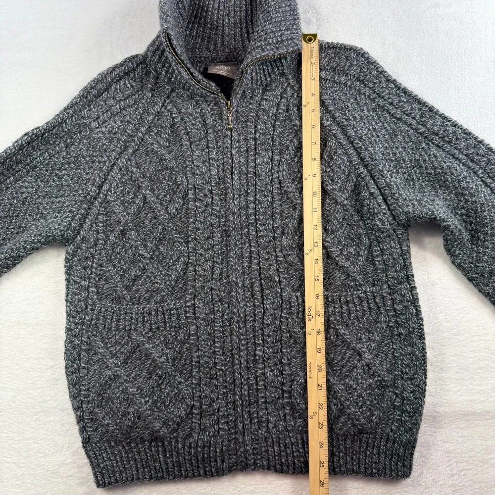 Aran Woollen Mills Mens XS Cardigan Sweater Merino Wool Full Zip Cable Oversized